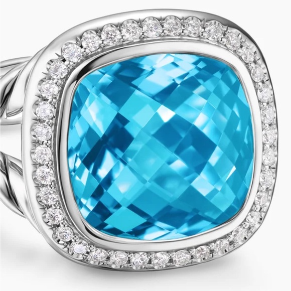 David Yurman Albion Ring Sterling Silver with Blue Topaz and Diamonds, 11mm - Picture 9 of 15